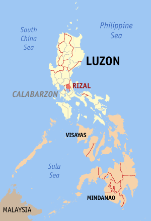 Мапа на Филипините со факти за Ризал highlighted