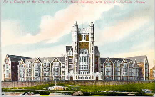 Original St. Nicholas Terrace entrance to Shepard Hall, the main building of CCNY, in the early 1900s, on its new campus in Hamilton Heights, looking up and westward from St. Nicholas Avenue