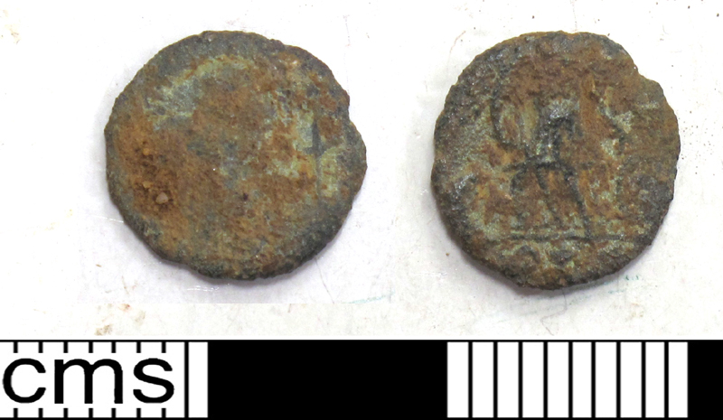 File:11. Contemporary copy of a copper alloy nummus of the House of Constantine, minted c.330-340. CONSTANTINOPOLIS type. Rev- Victory standing left on prow (FindID 278966).jpg