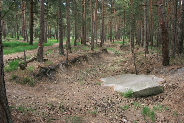 File:Boulder in army trench - geograph.org.uk - 1383962.jpg