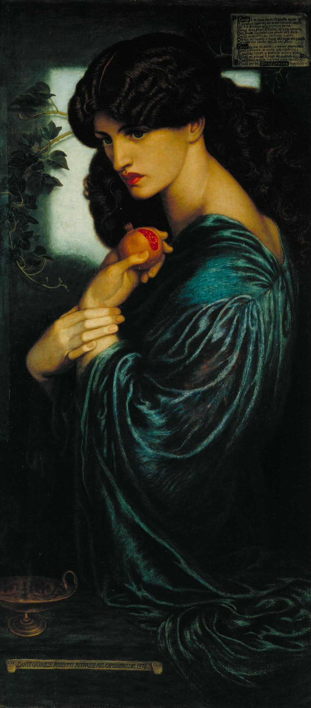 An image of Persephone in her Roman forma, Proserpine, painted by Dante Gabriel Rossetti.