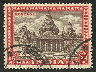 Adinath temple depicted on 1949 Indian postage stamp
