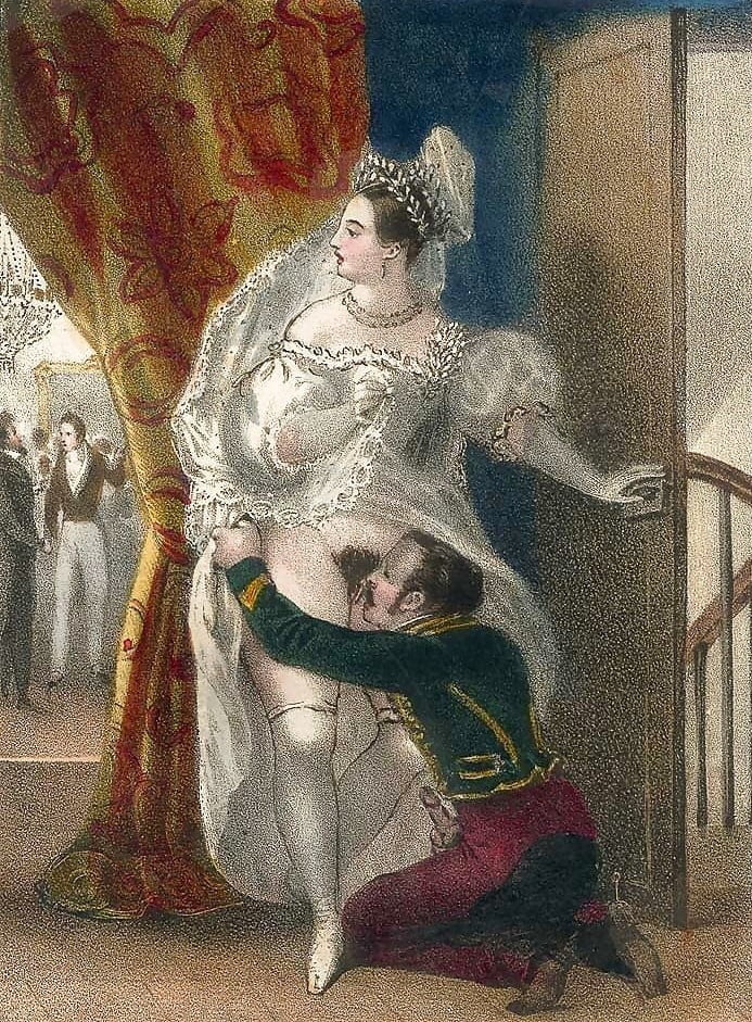 Painting of a man performing oral sex on a woman