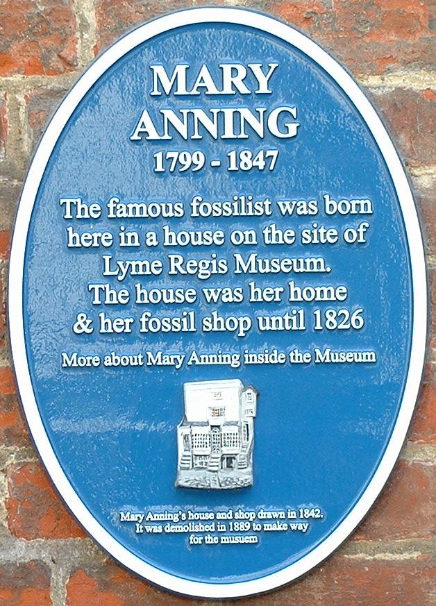 Oval blue plaque marking site of Anning's house