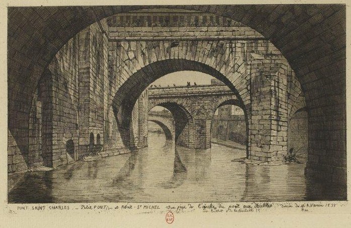 File:Pont Saint-Charles, Petit-Pont et Pont-St-Michel - Vue prise de l'arche du Pont-au-Double.jpg