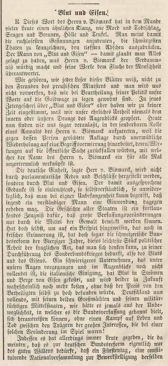 sukker hensynsfuld tilbehør Datei:Aufsatz Blut und Eisen im Wochenblatt des Nationalvereins Nummer 85  vom 3. Januar 1867, Seite 668.png – Wikipedia