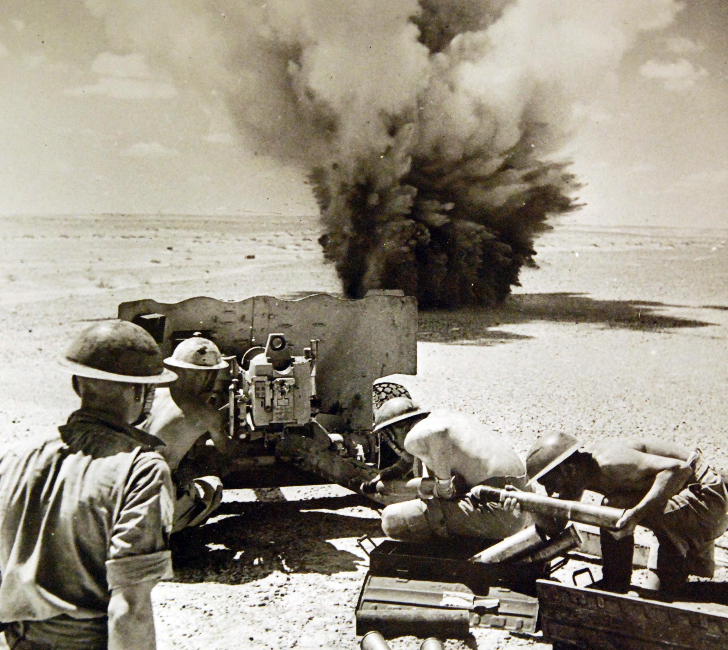 File:Enemy shell landing close to 6-pound gun, North African