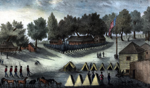 Barracks and tents at Fort Brooke in Tampa Bay