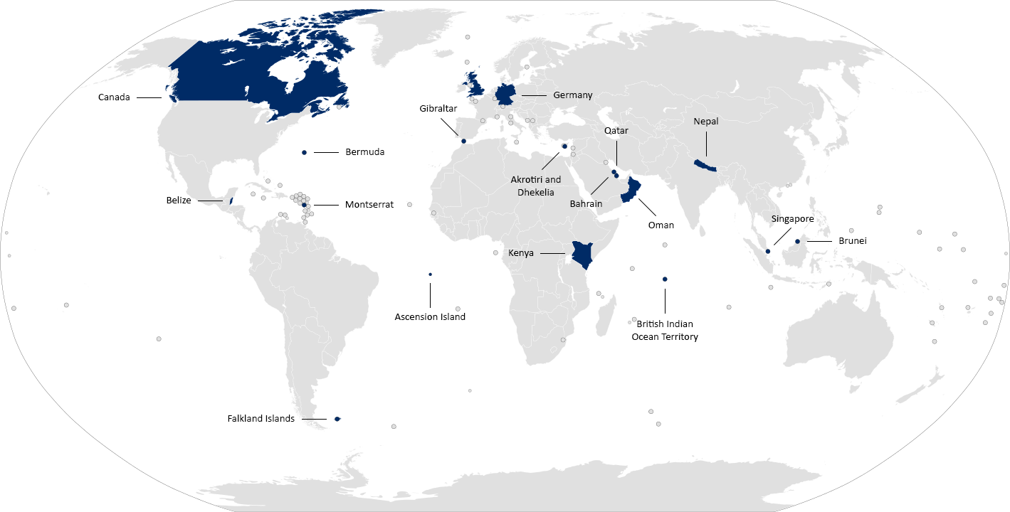 United Kingdom On A World Map Overseas military bases of the United Kingdom   Wikipedia
