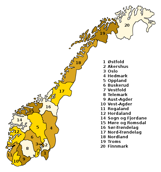 Counties of Norway between 1972 and 2018