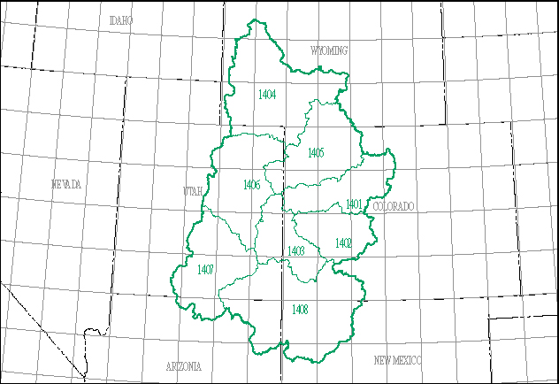 The Upper Colorado region, with its 8 4-digit subregion hydrologic unit boundaries. HUC14.jpg