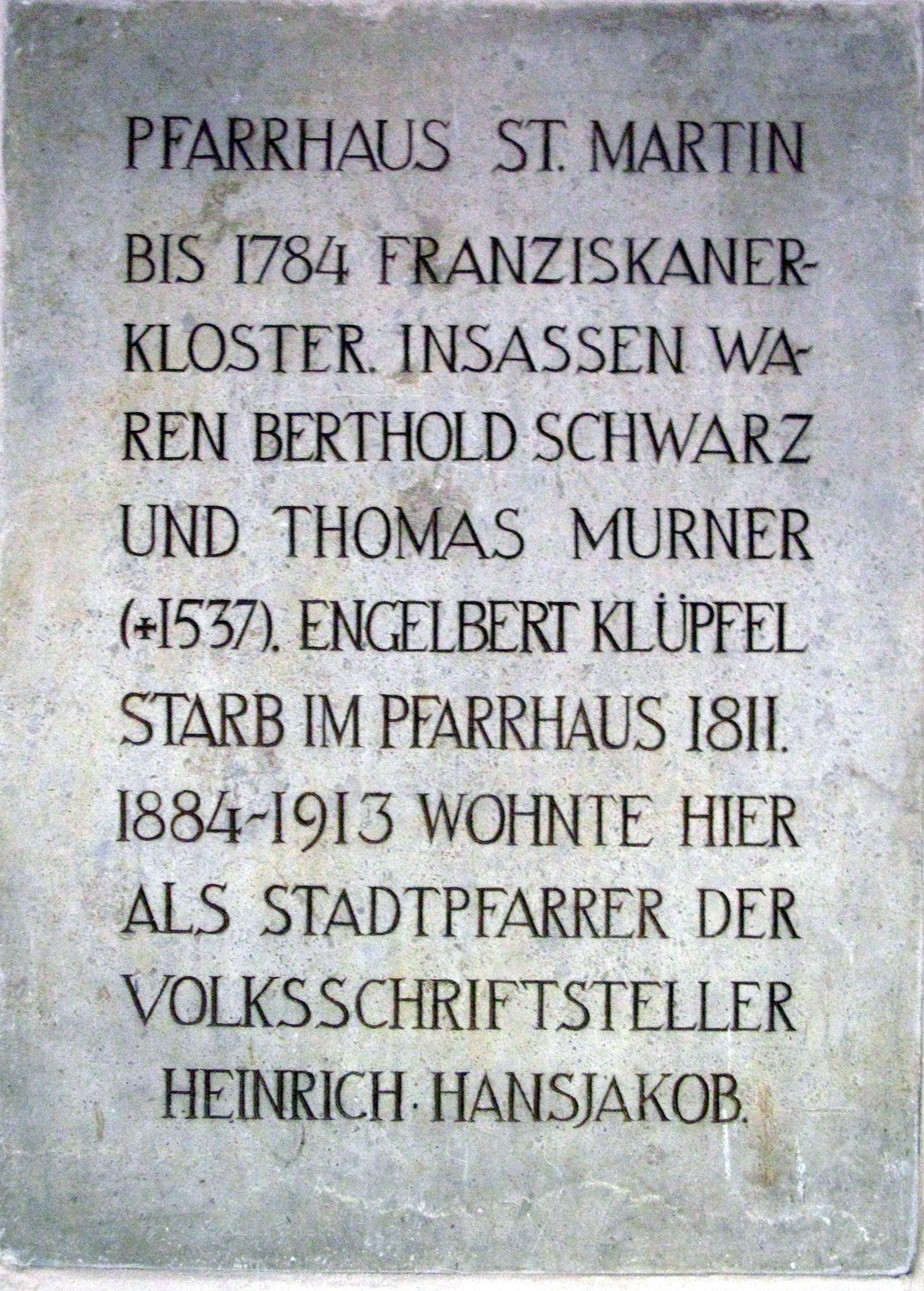 Inschrift im Kreuzgang von St. Martin in Freiburg-Altstadt