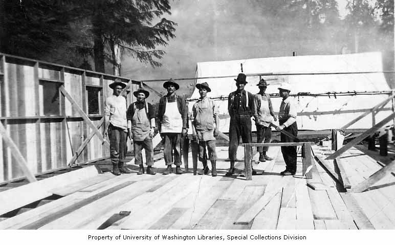 File:Men building a wood-framed kitchen platform at logging camp, vicinity of Clatsop, Oregon, ca 1918 (INDOCC 718).jpg