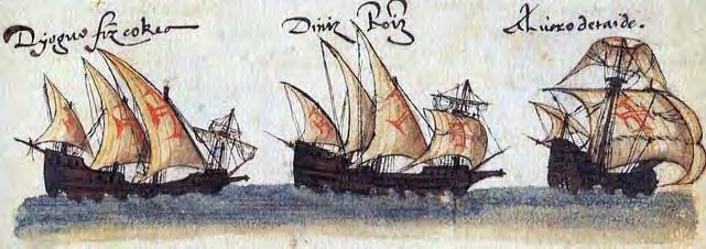 Two square-rigged caravels (detail)