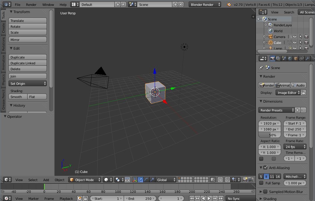 Pantalla inicial de Blender v2.7