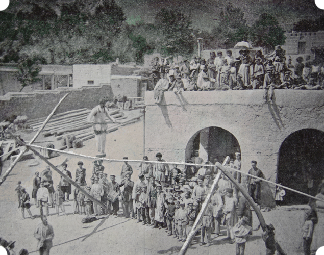 File:Tightrope walkers photographed in Mush in front of St Garabed monastery.jpg