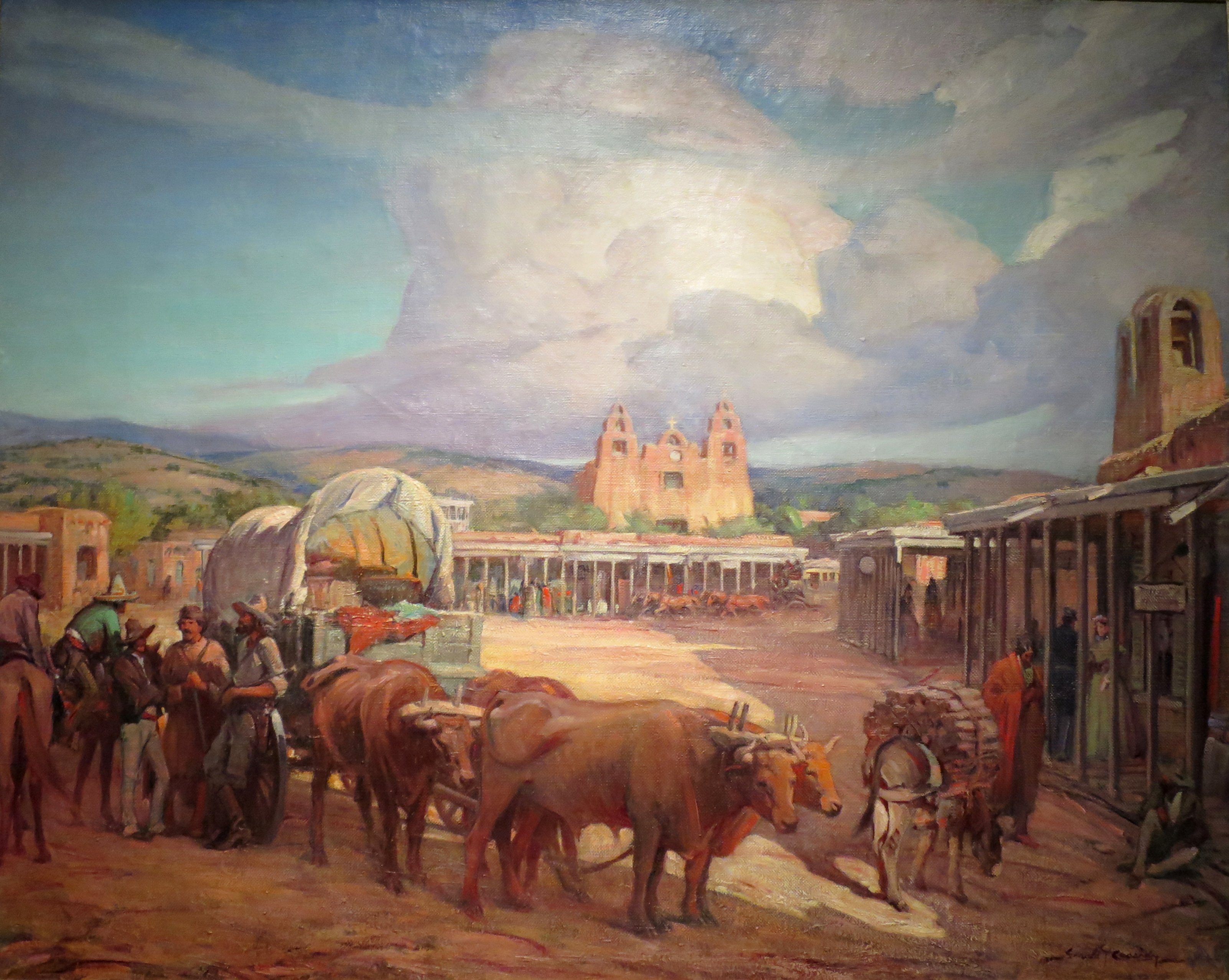 %27View_of_Santa_Fe_Plaza_in_the_1850s%27_by_Gerald_Cassidy%2C_c._1930.JPG