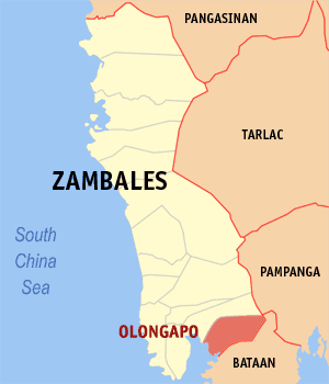 Mapa ti Zambales a mangipakita iti lokasion ti Ciudad ti Olongapo