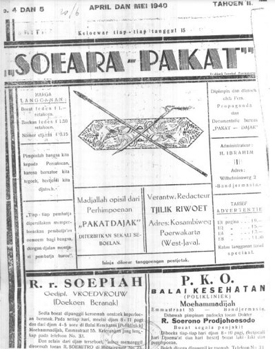 Soeara Pakat, newspaper by Pakat Dayak which was managed by Tjilik Riwut