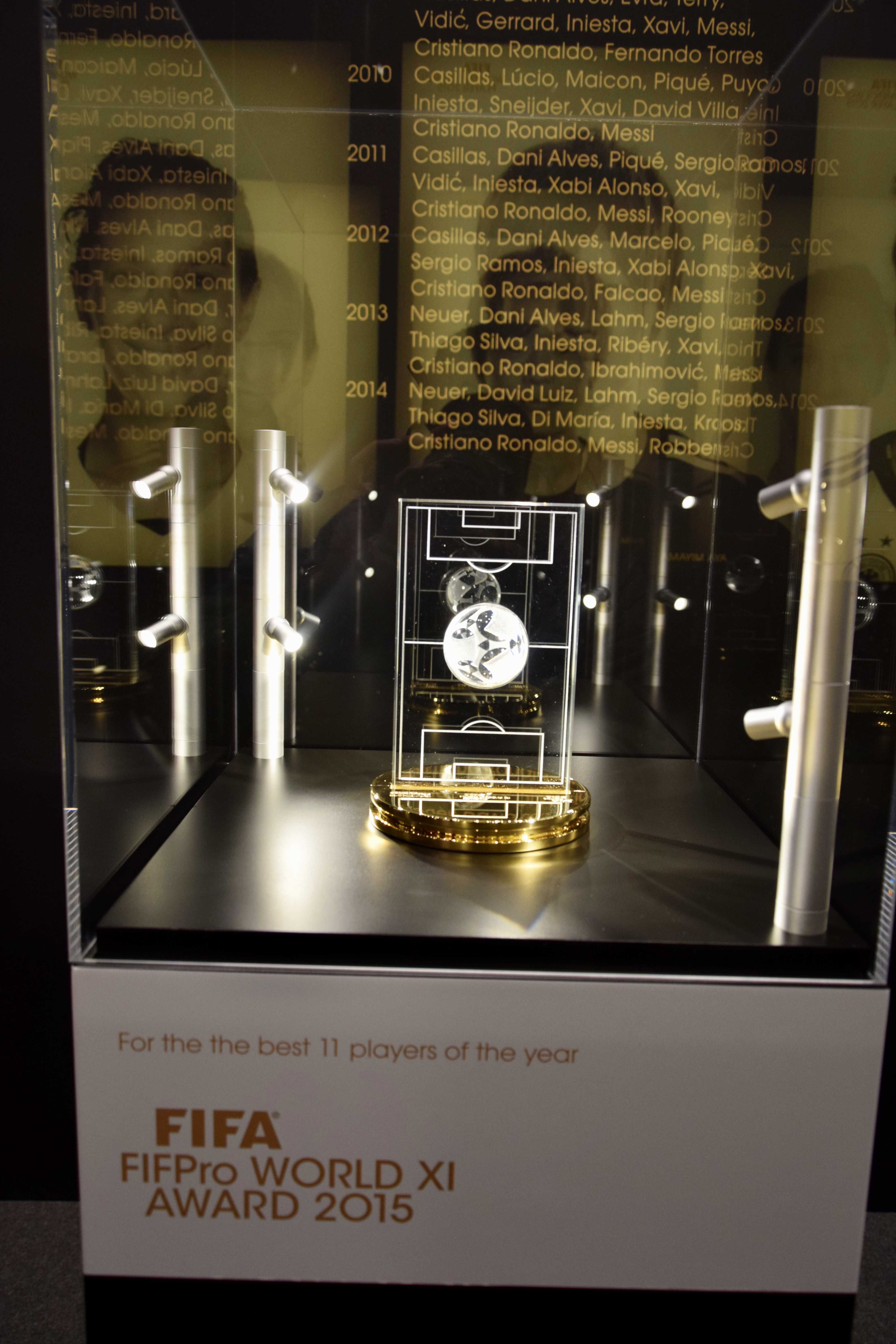 Close-up of the FIFA Ballon d'Or trophy for the world's best football  player (exhibited at the future FIFA museum at Zurich Stock Photo - Alamy