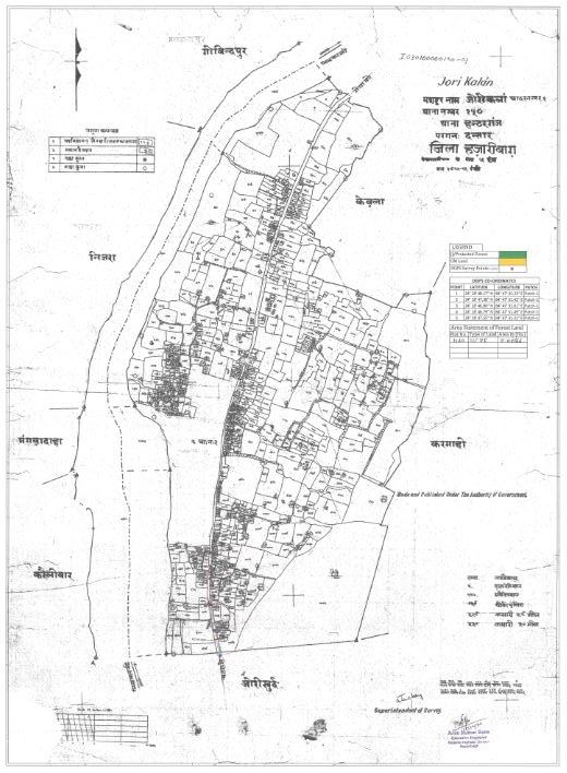 Kaart van Jori-stad, uitgegeven door overheidsinstantie, regering van Bihar in het jaar 1992-93.