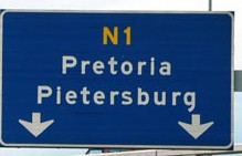 Old N1 sign showing the city of Polokwane's former name Pietersburg N1 Pietersburg Pretoria.jpg