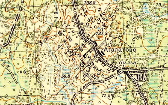 Деревня Агалатово на карте 1940 года