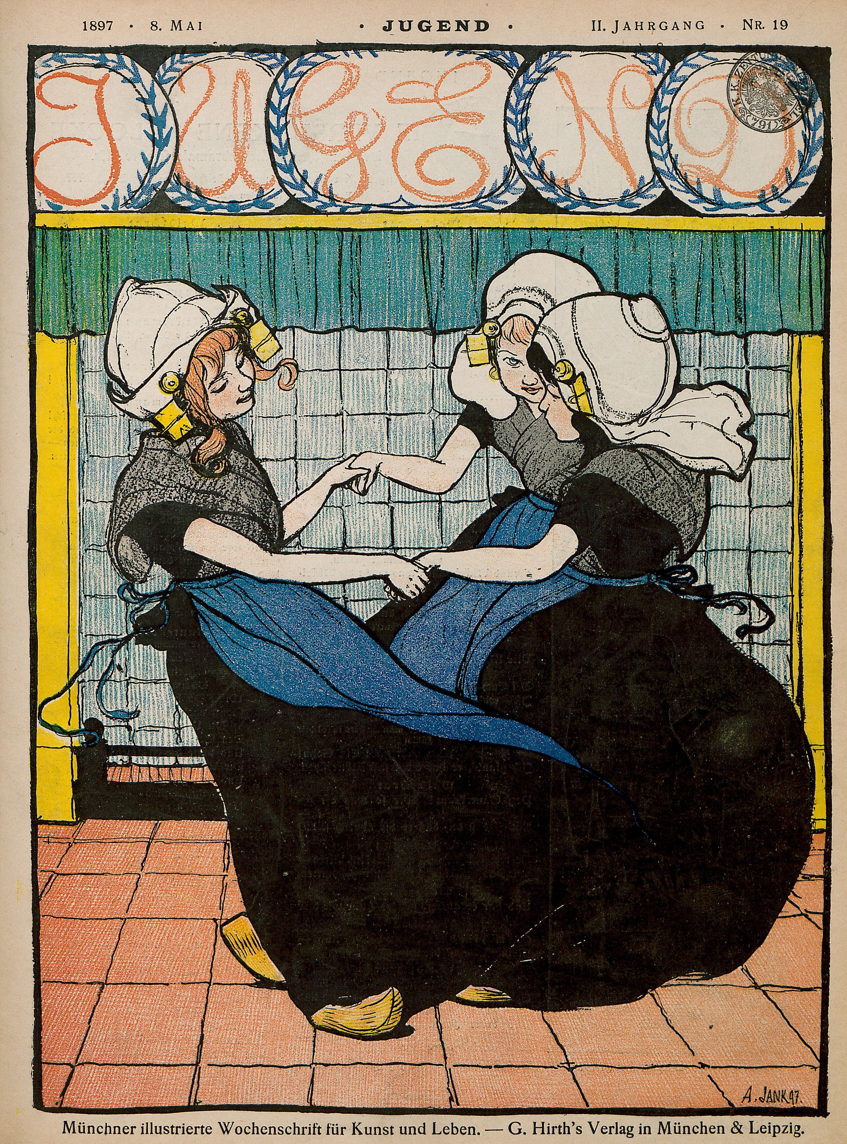 Titelseite der 1 Nummer von 1898 Bank Frau Wein Glas Angelo Jank Jugend 3104 