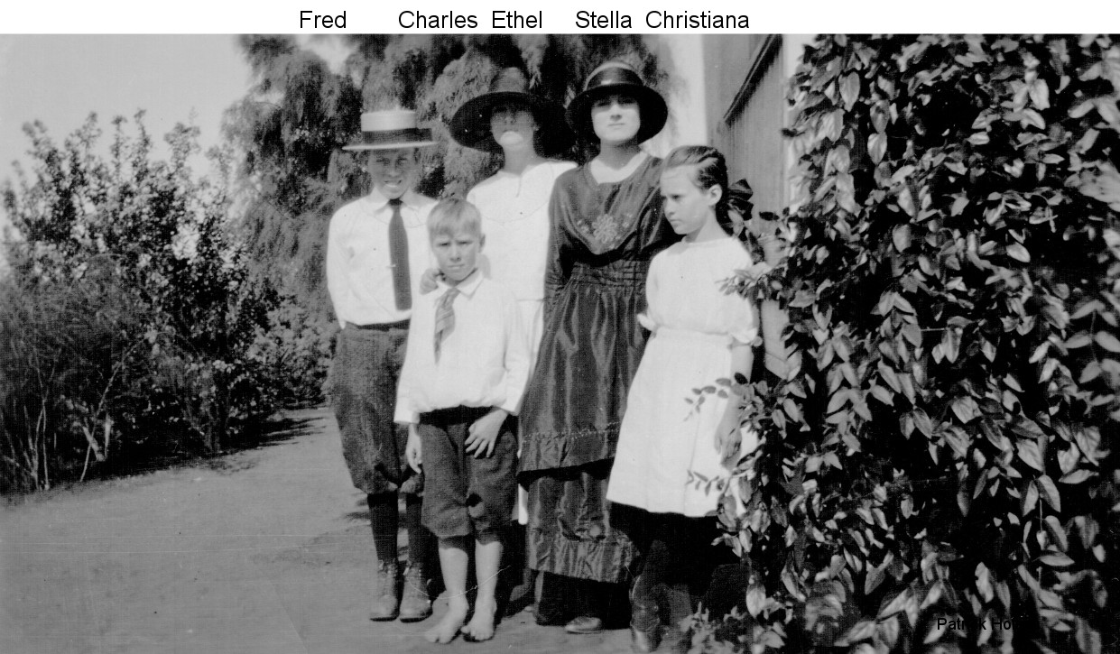 Fred (in hat) and siblings