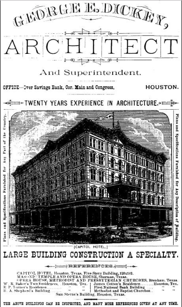 Advertisement for George E. Dickey, featuring a lithograph of the second Capitol Hotel building George dickey arch b41889.png