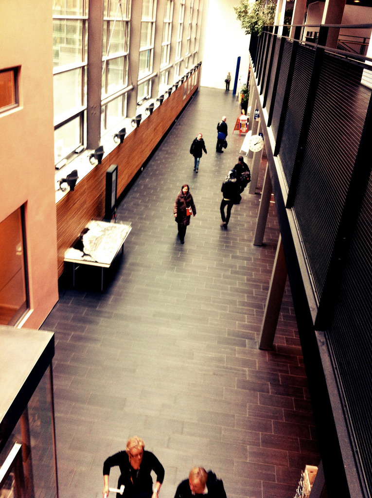 Looking down into an atrium on a lower floor