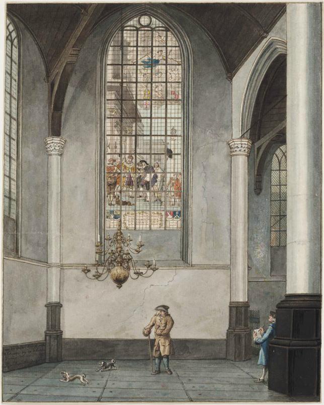 Interieur Oude Kerk Amsterdam met zelfportret van Jan Schouten (1716-1792).jpg