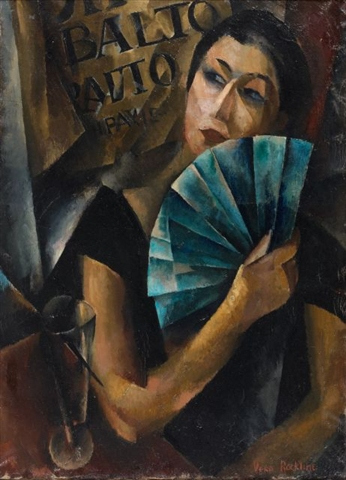 Portrait of a young woman with blue fan (1919)