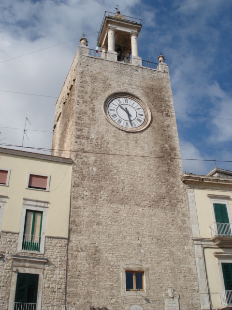 The Norman medieval tower, built in 1075, in the principal square of the city, Piazza Cavour.