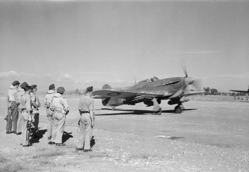 File:32 Squadron RAF pilots with 6 Squadron Hurricane Greece IWM CNA 3204.jpg