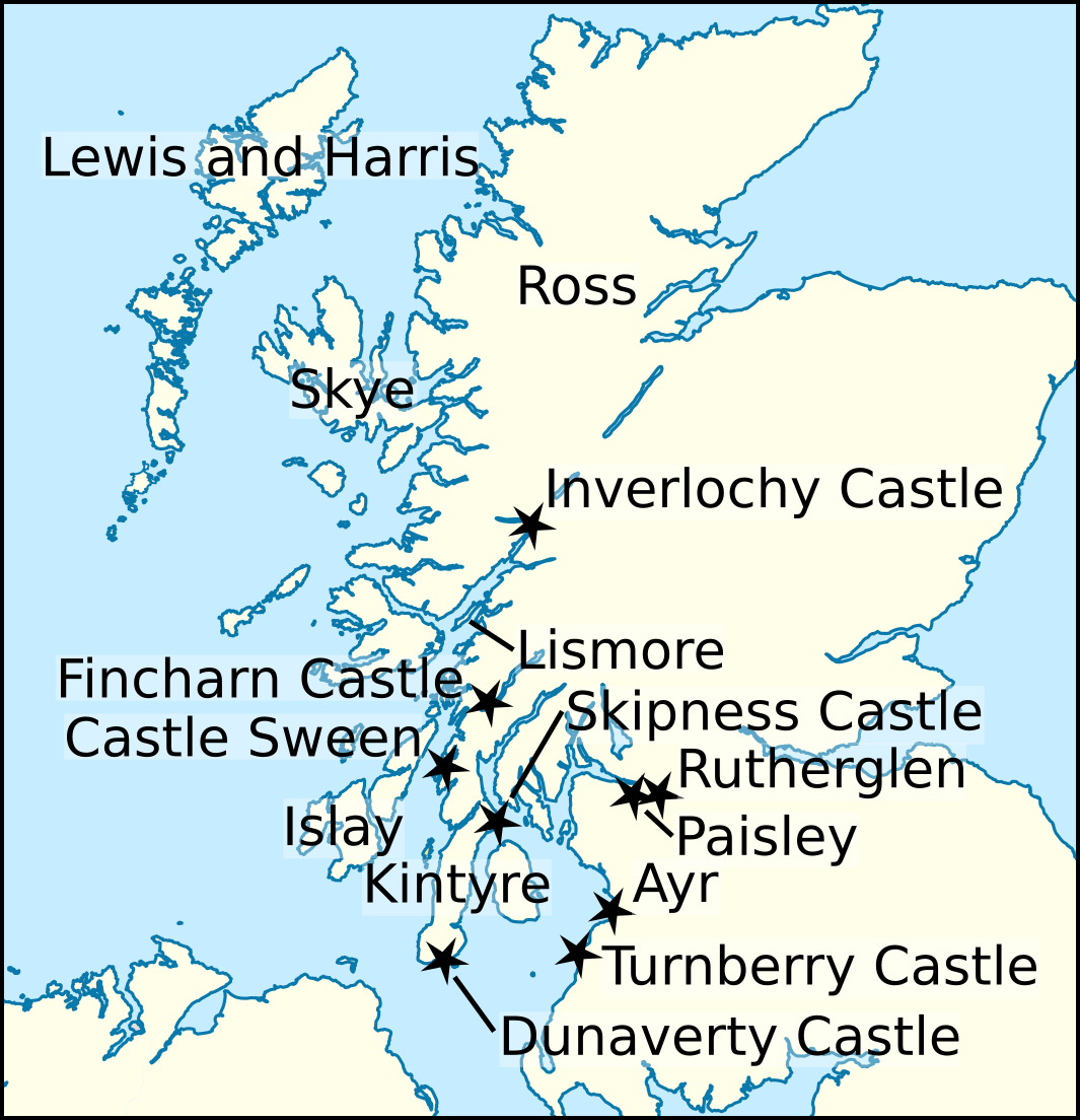 Locations relating to Alasdair Óg's life and times.