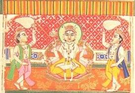 Buddha depicted as the 9th avatar of god Vishnu in a traditional Hindu representation