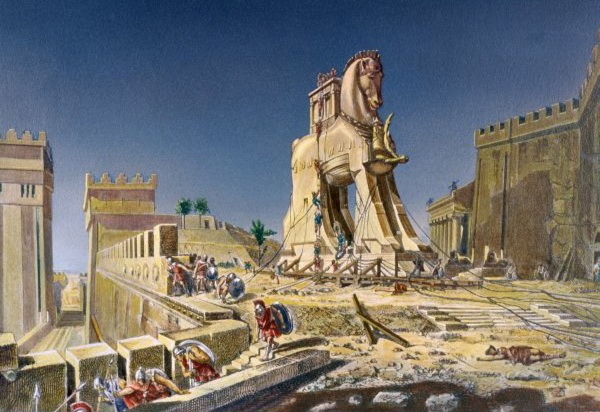 A trojan horse https://commons.wikimedia.org/wiki/File:Beware_of_Greeks_bearing_gifts.jpg