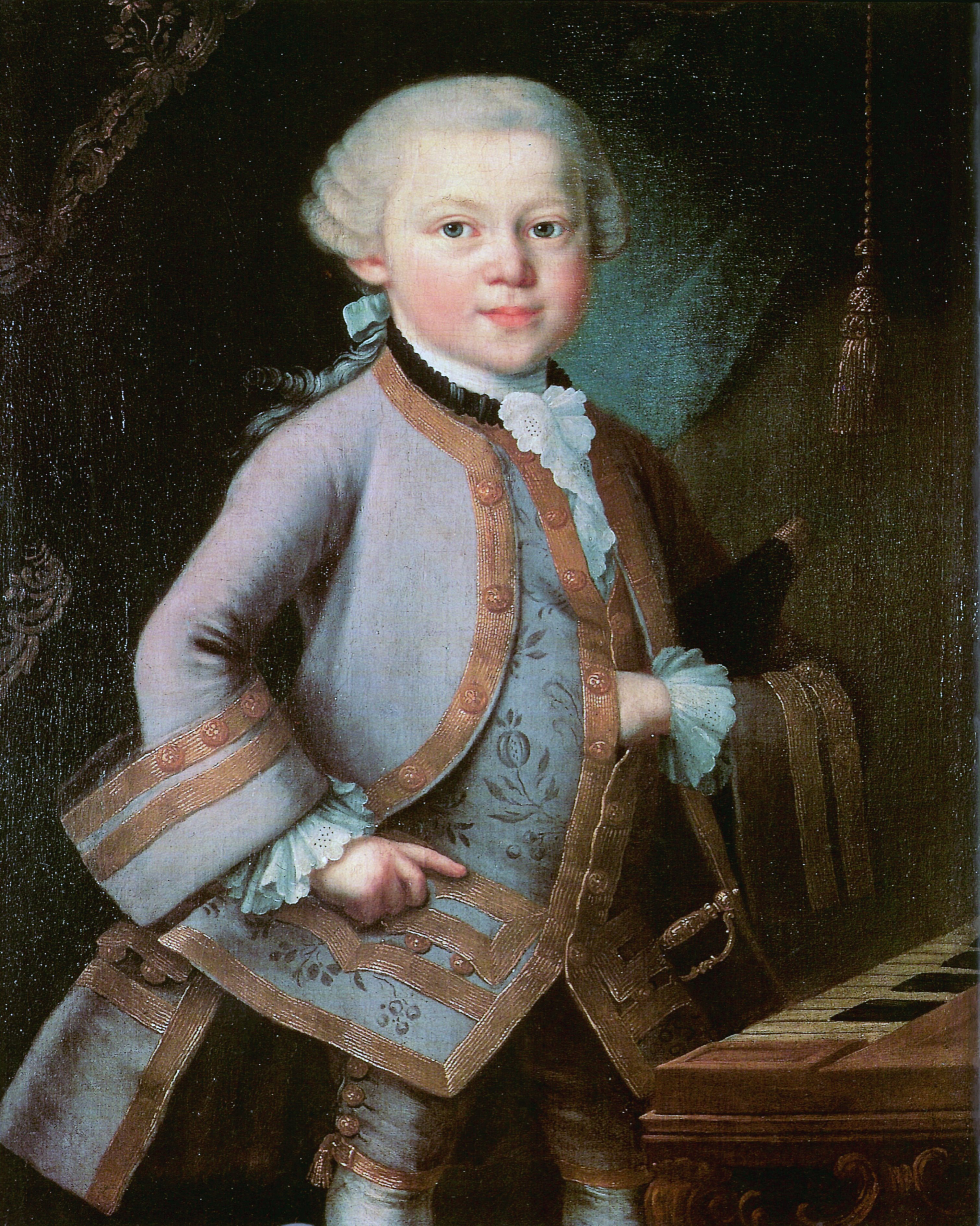 Retrato de Wolfgang Amadeus Mozart pintado por encargo de Leopold Mozart en 1763. El autor es desconocido aunque posiblemente fuera Pietro Antonio Lorenzoni.