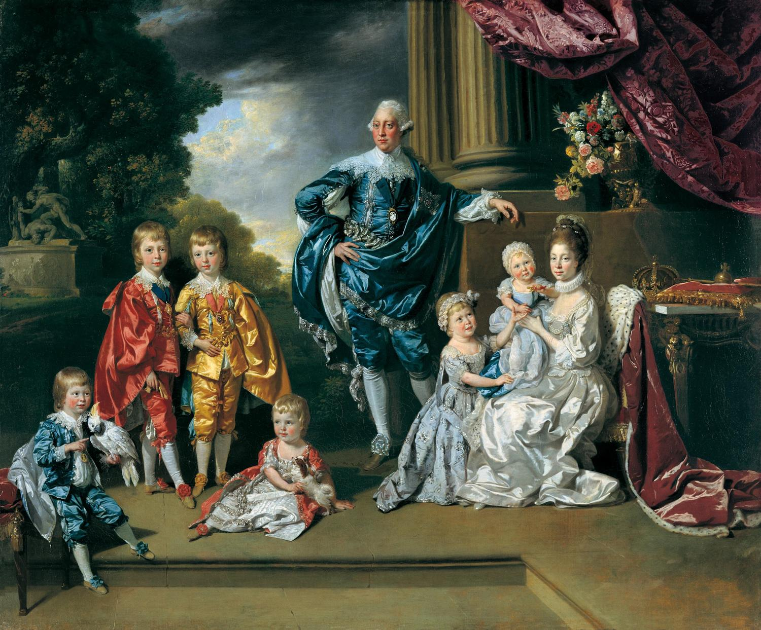 King George III with his consort Queen Charlotte and their six eldest children, by Johan Zoffany, 1770