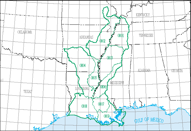 The Lower Mississippi region, with its 9 4-digit subregion hydrologic unit boundaries. HUC08.jpg