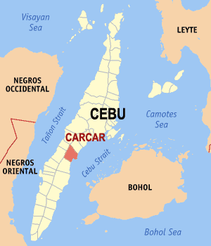 Mapa han Cebu nga nagpapakita kon hain nahamutang an Syudad han Carcar