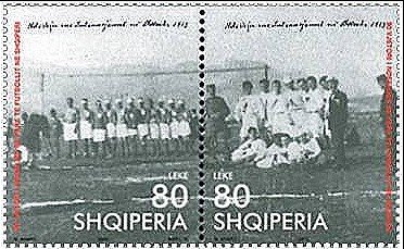 Commemorative stamp (2003) of the ninety years of the first unofficial match of the football nation of Albania.