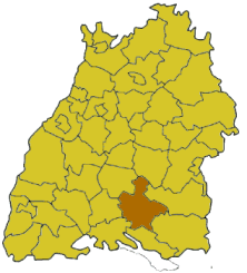 Poloha okresu na mape Bádenska-Württemberska