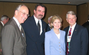 Senator Larry Craig, Selleck, Senator Kay Bailey Hutchison and Senator Zell Miller at the 2005 NRA Annual Convention in Houston.