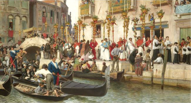 File:Ludwig Passini - Brücke an der Riva dei Schiavoni - Eine Prozzession in Venedig.jpg