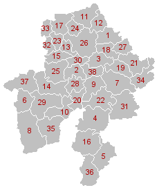 Municipal divisions of Namur (click on image for full legend).