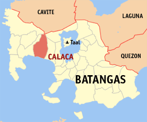 Mapa han Batangas nga nagpapakita kon hain nahimutang an Calaca