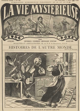 Artist conception of spontaneous psychokinesis from 1911 French magazine La Vie Mysterieuse.