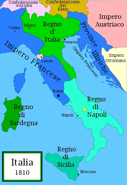 Napoleonic Italy in 1810, with Naples being the same extent under Joseph (1806 - 1808)